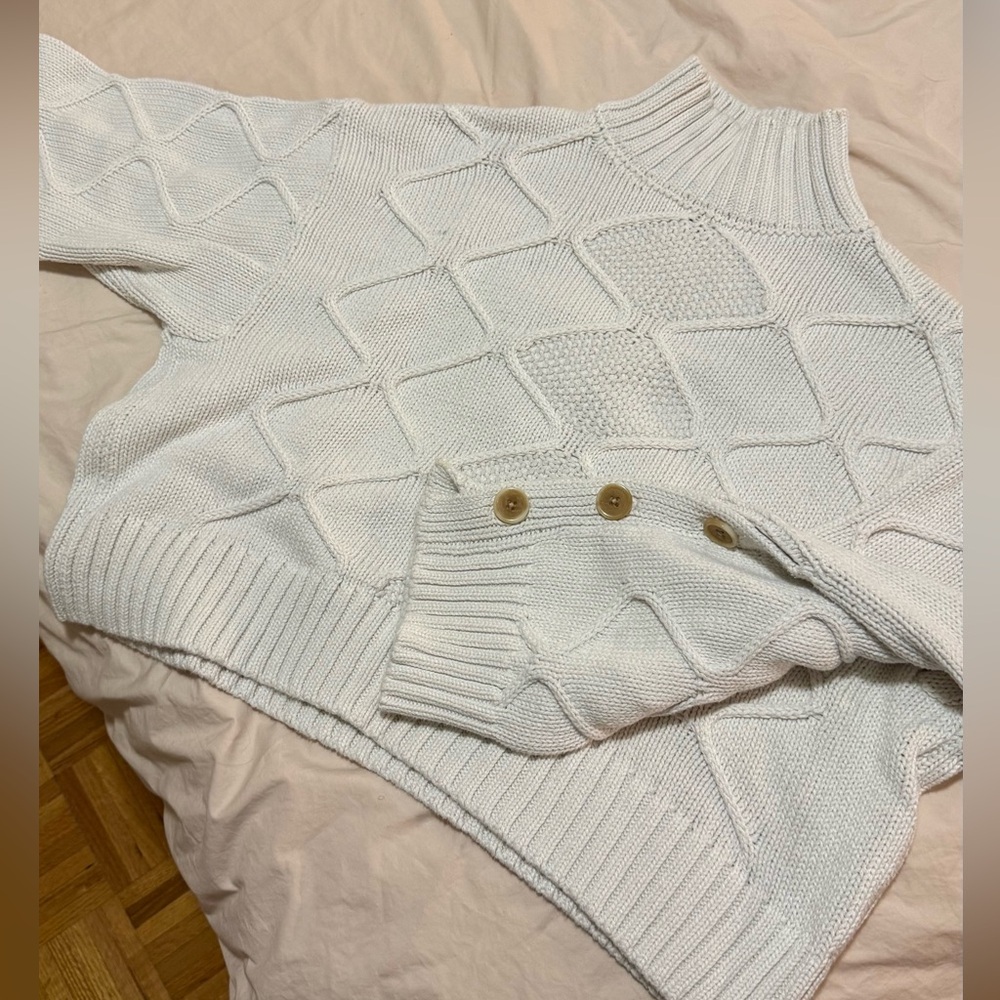 Banana Republic White Mock Neck Cable Knit Crop Sweater